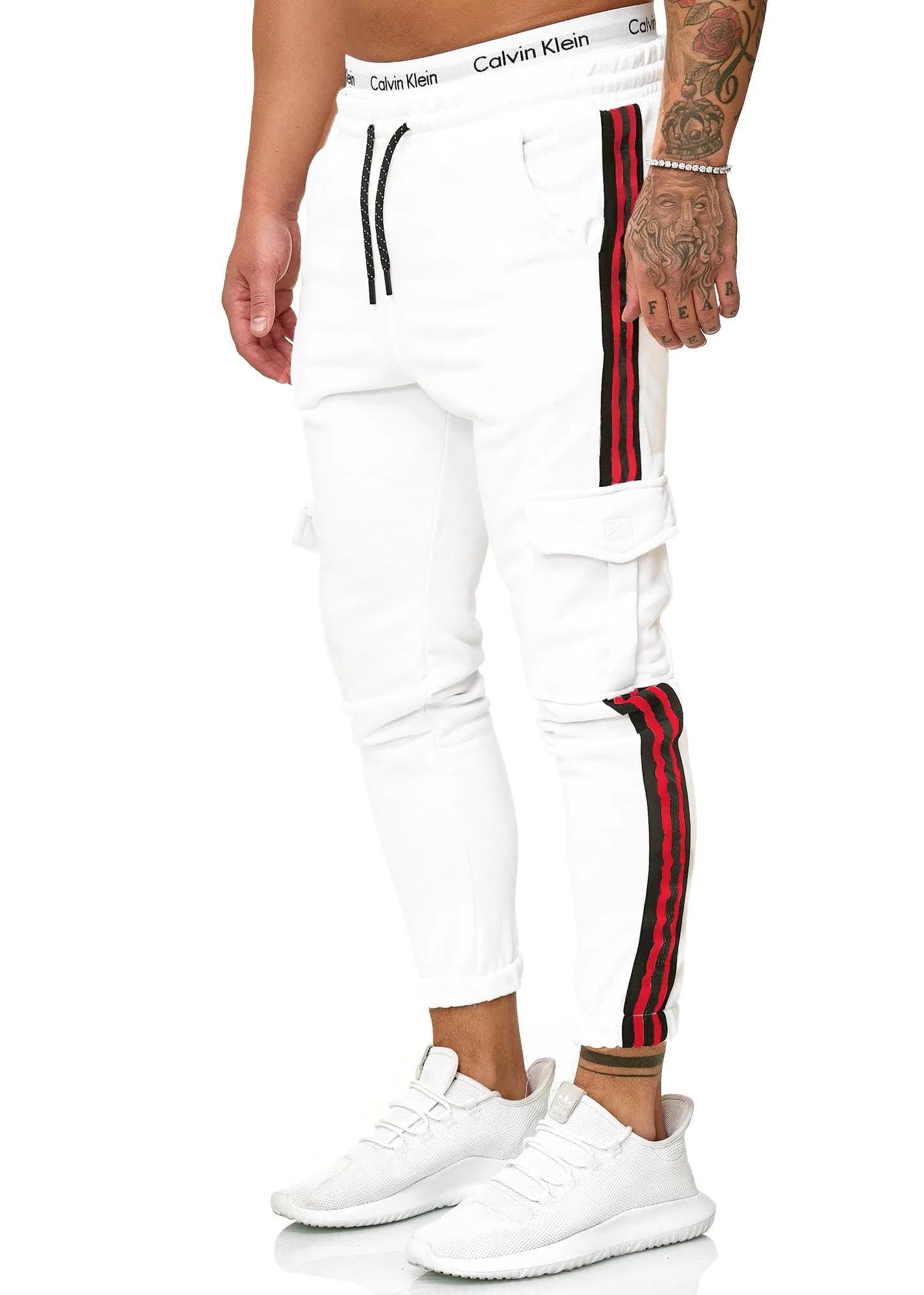 Kanku Stripe Cargo Sweatpants Joggers - White X102B