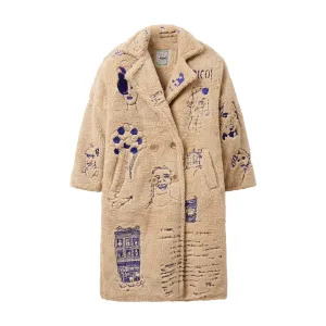 Kidsuper Embroidered Sherpa Fleece Overcoat Cream