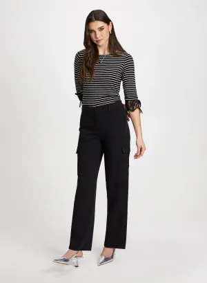 Lace Trim Stripe Motif Top & Cargo Pants