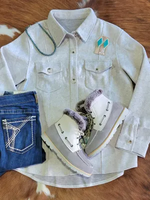 Latte Heathered Grey Button Up Shacket