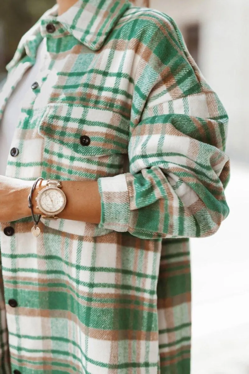 Long Green Plaid Shacket