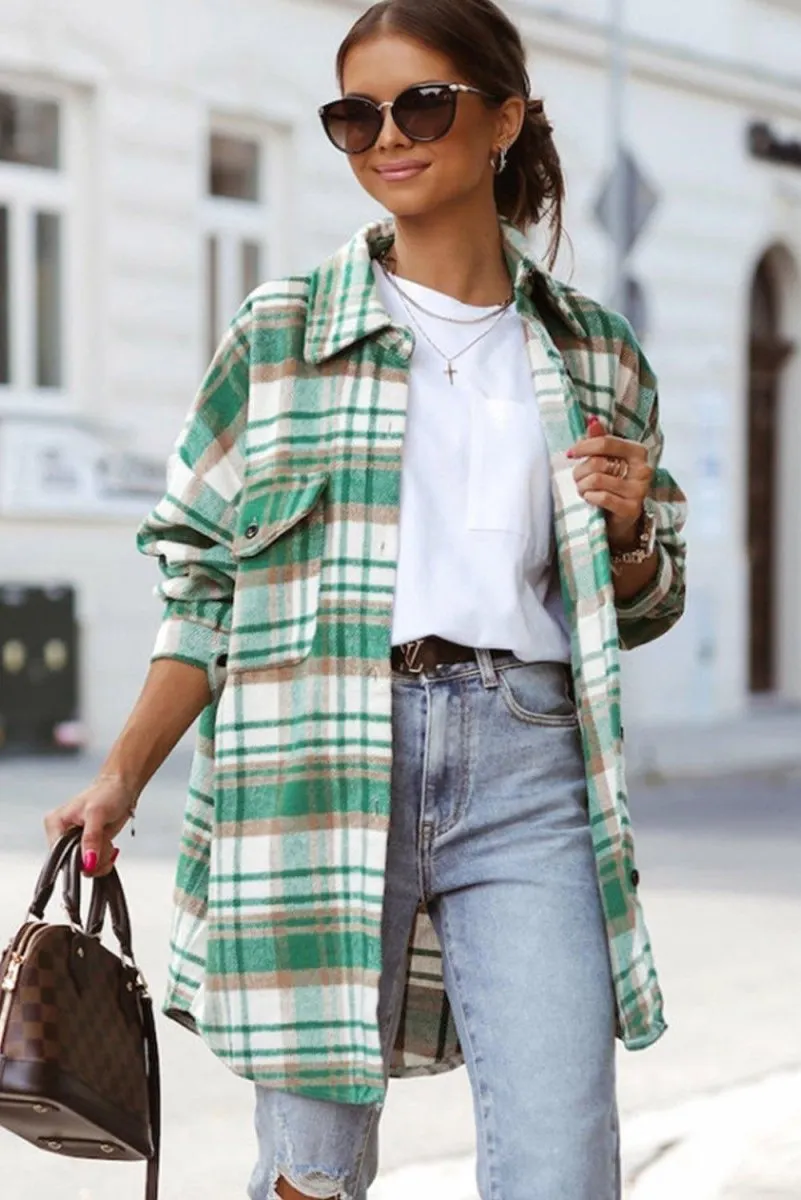 Long Green Plaid Shacket