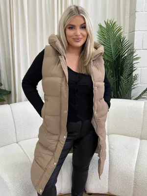 Lydia Mocha Padded Plus Size Hooded Gilet