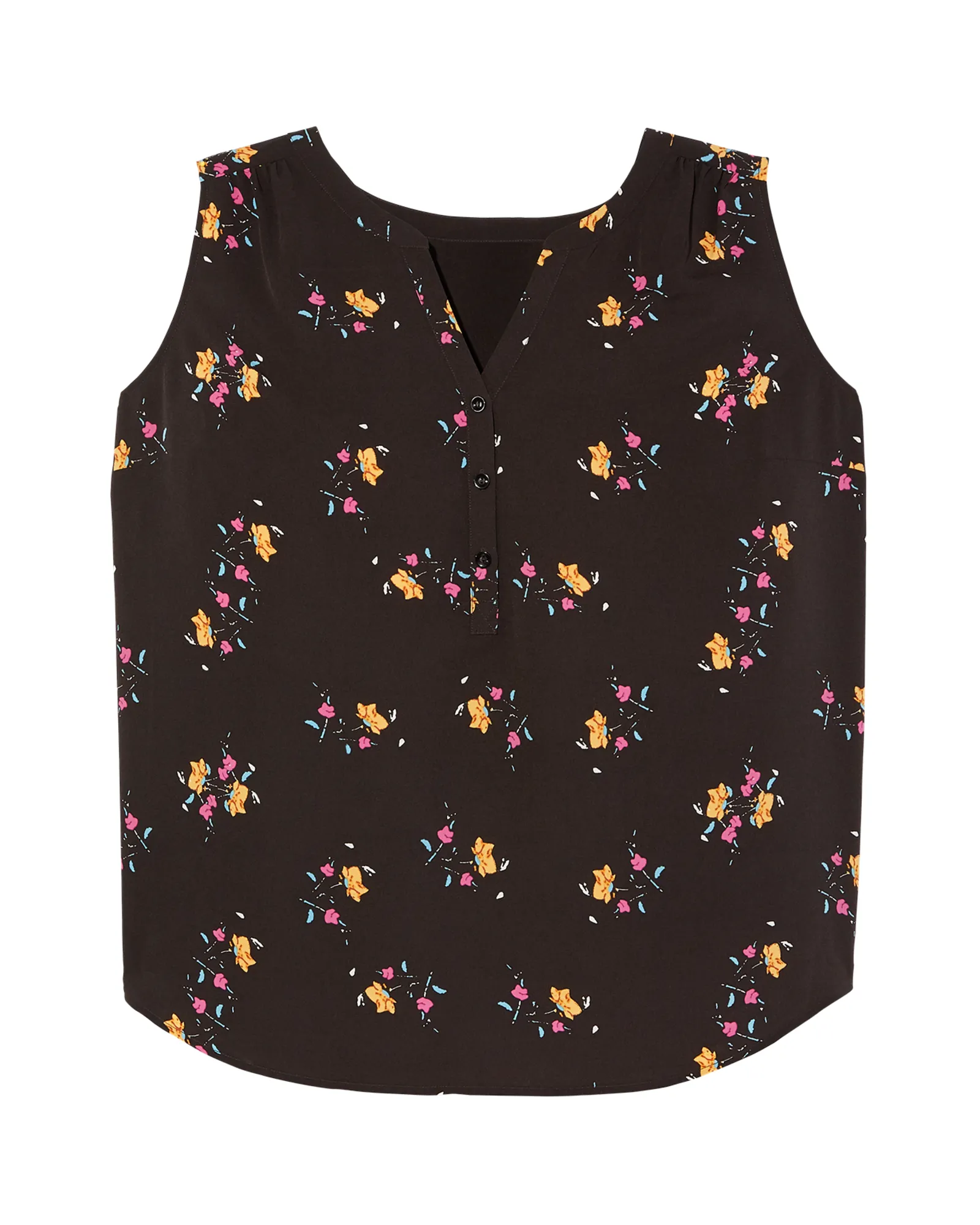 Marlie Sleeveless Gathered Yoke Shirt | Black / Pink