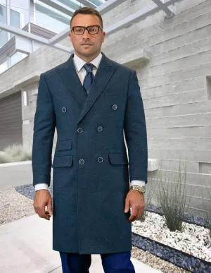 MEN'S DOUBLE BREASTED OVER COAT 100% WOOL | INDIGO | WJ-101