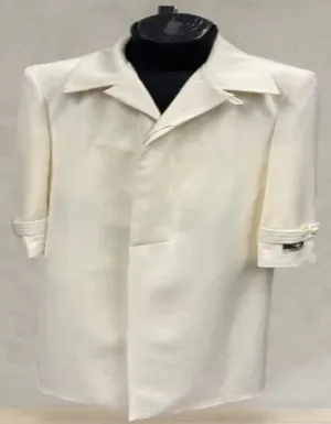 Mens Full Length 53 inch Long Top Coat - Single Breasted - Microfiber Fabric Off White