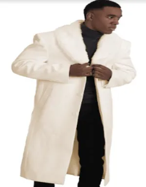 Mens Overcoat With Fur Collar - Ivory Topcoat