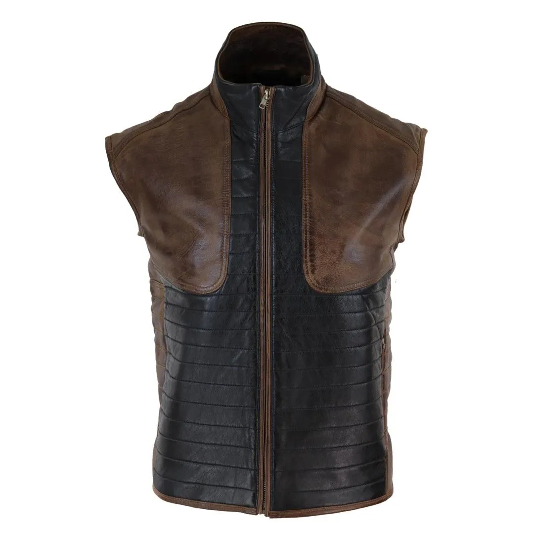 Mens Real Leather Black Brown Waistcoat Gilet Japanese Mortal Kombat Vest