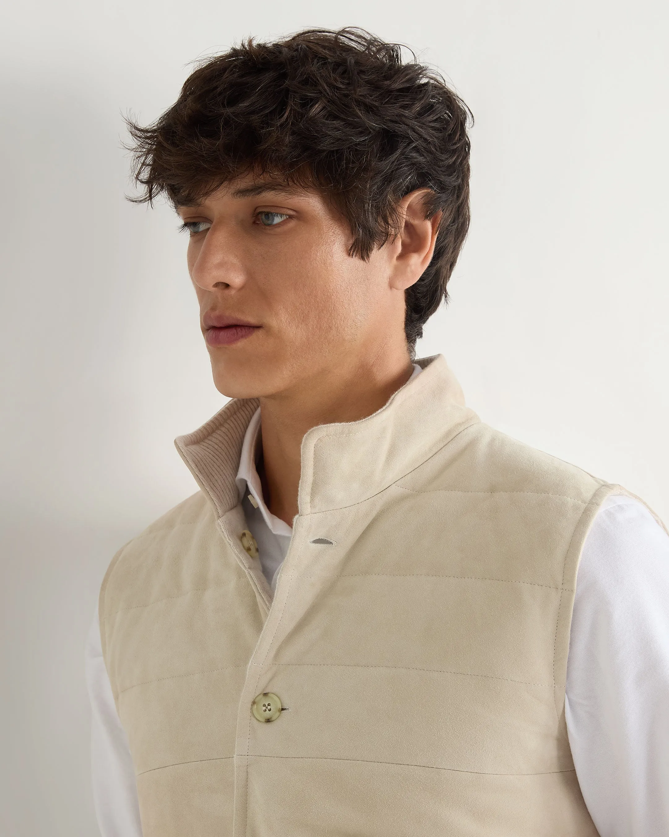 Men's Verbier Suede & Cashmere Gilet Ecru White