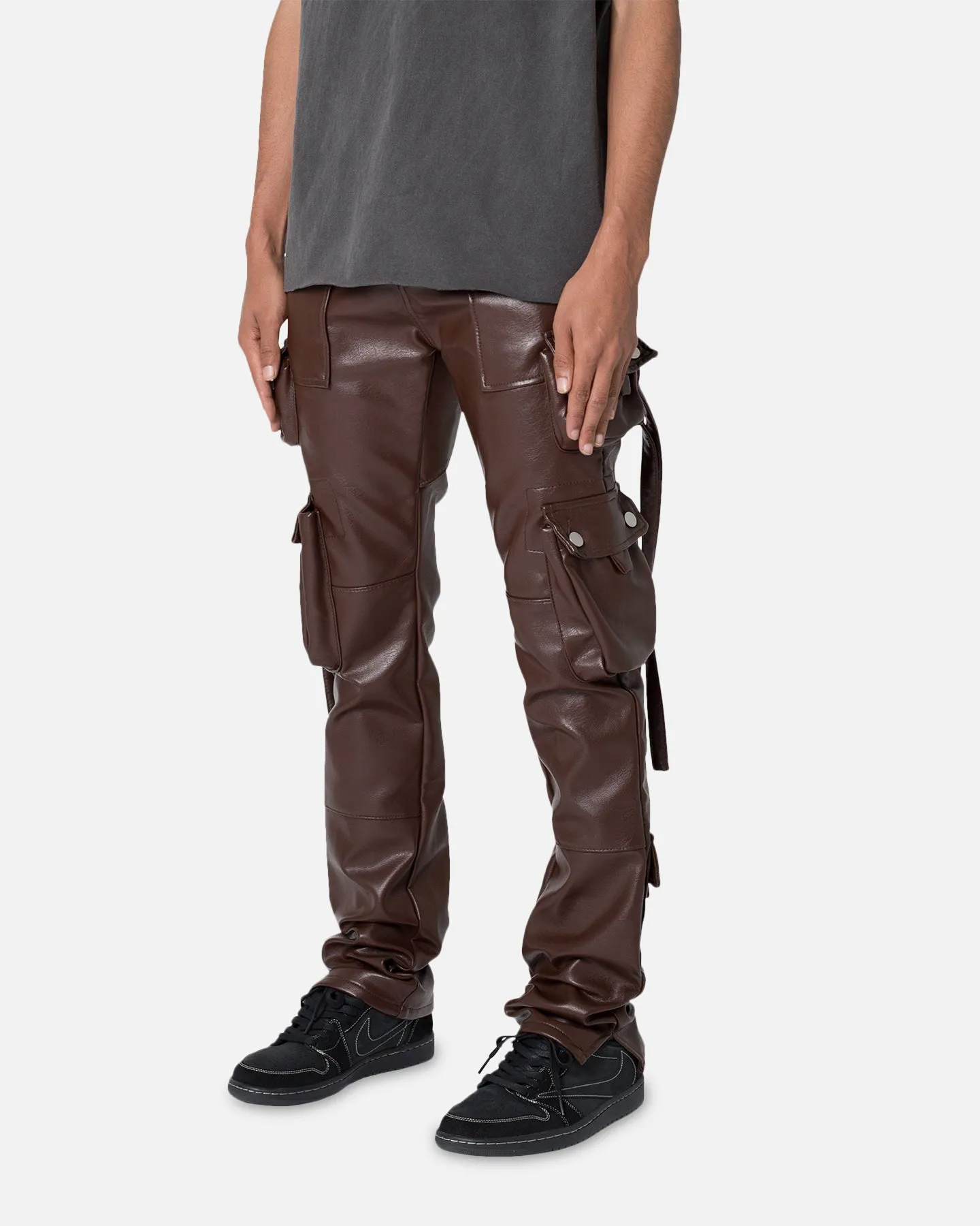 MNML D152 Leather Cargo Pants Brown