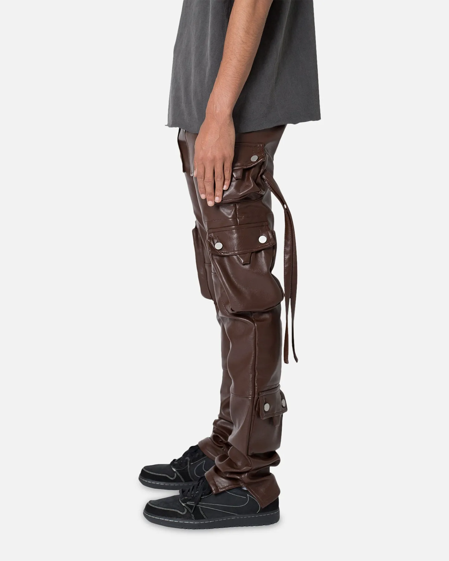 MNML D152 Leather Cargo Pants Brown