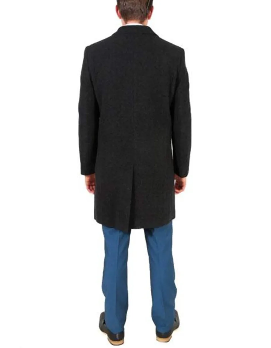 Modern Fit Poly Dark Charcoal Overcoat Wool men's Car Coat Mid Length Three quarter length coat