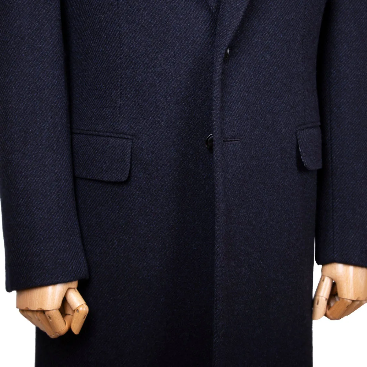 Navy Wool & Cashmere Twill Longline Handcrafted Overcoat