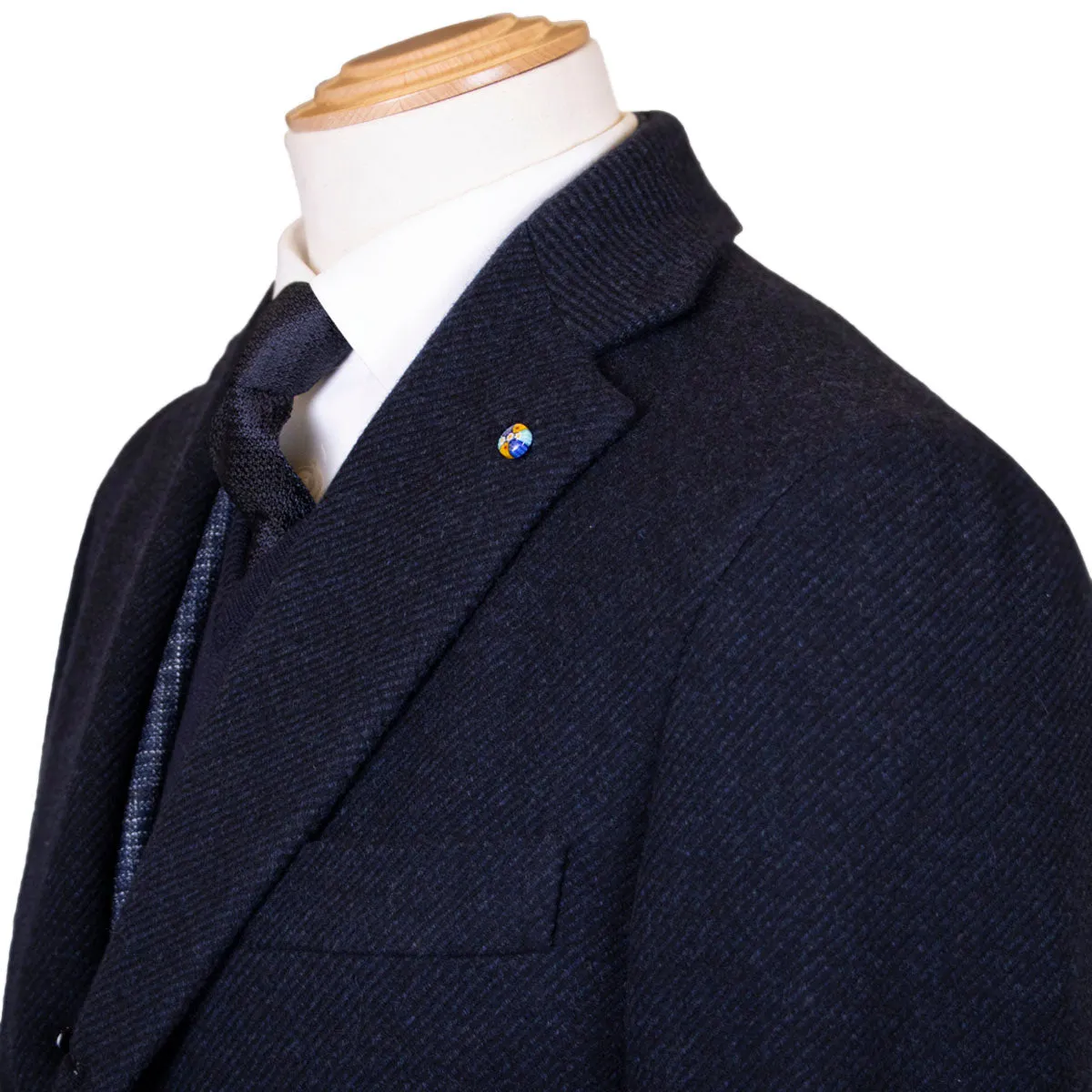 Navy Wool & Cashmere Twill Longline Handcrafted Overcoat