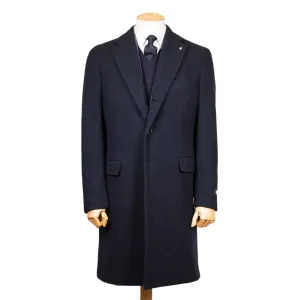 Navy Wool & Cashmere Twill Longline Handcrafted Overcoat