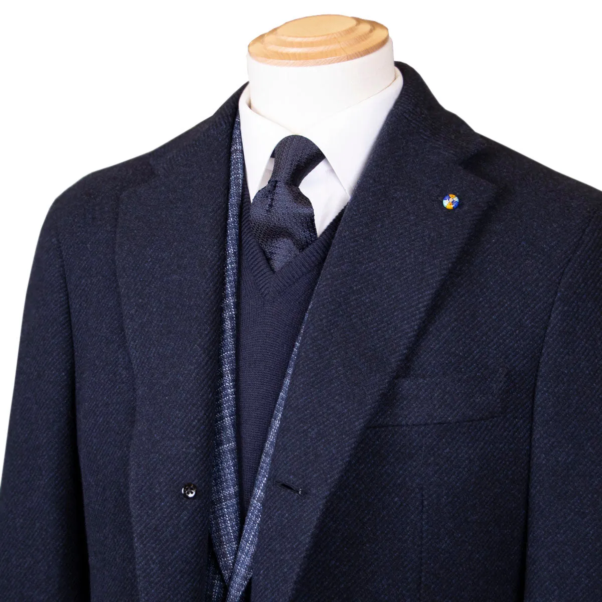 Navy Wool & Cashmere Twill Longline Handcrafted Overcoat