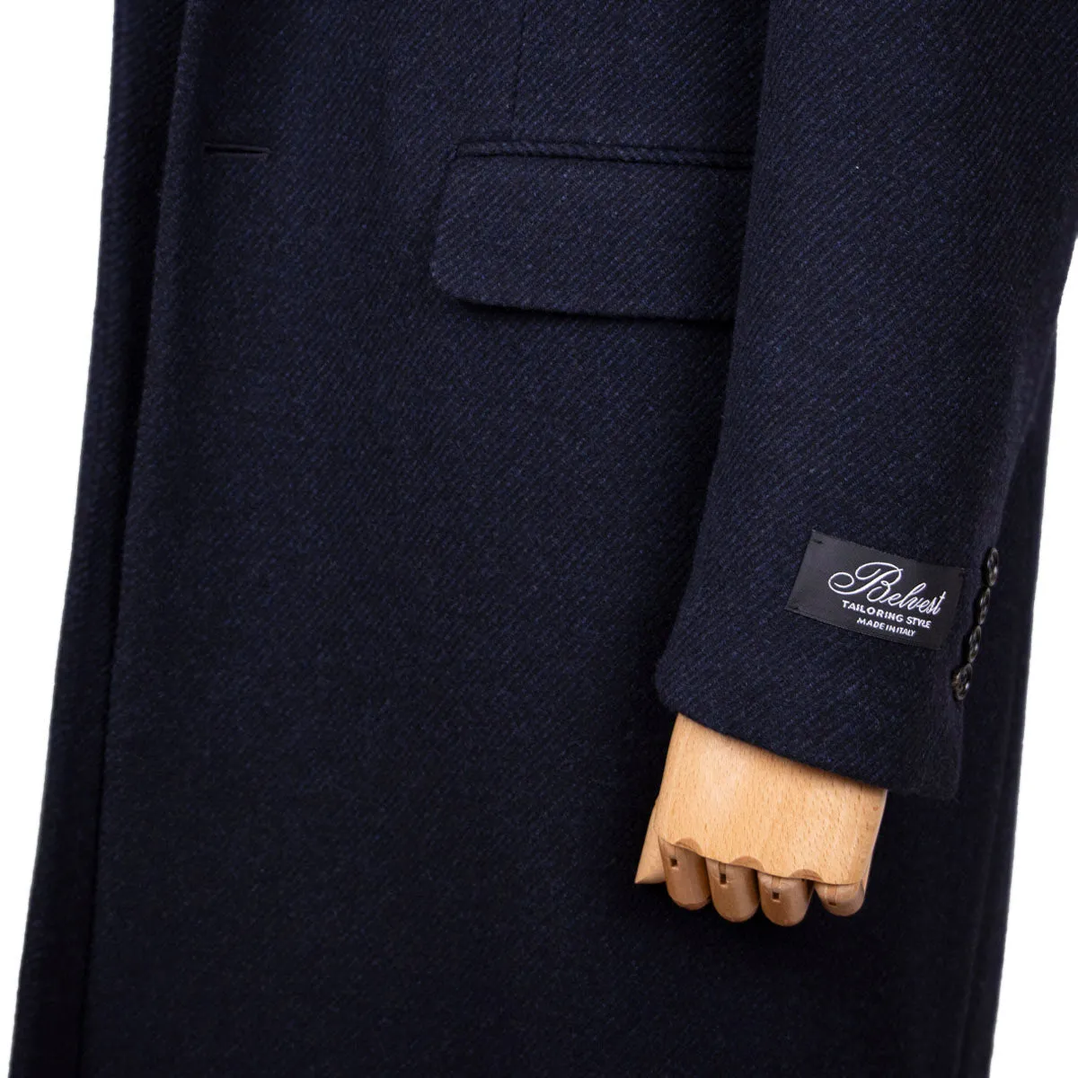 Navy Wool & Cashmere Twill Longline Handcrafted Overcoat