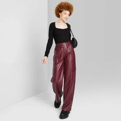 New - Wild Fable Women's High Rise Straight Leg Classic Faux Leather Pants