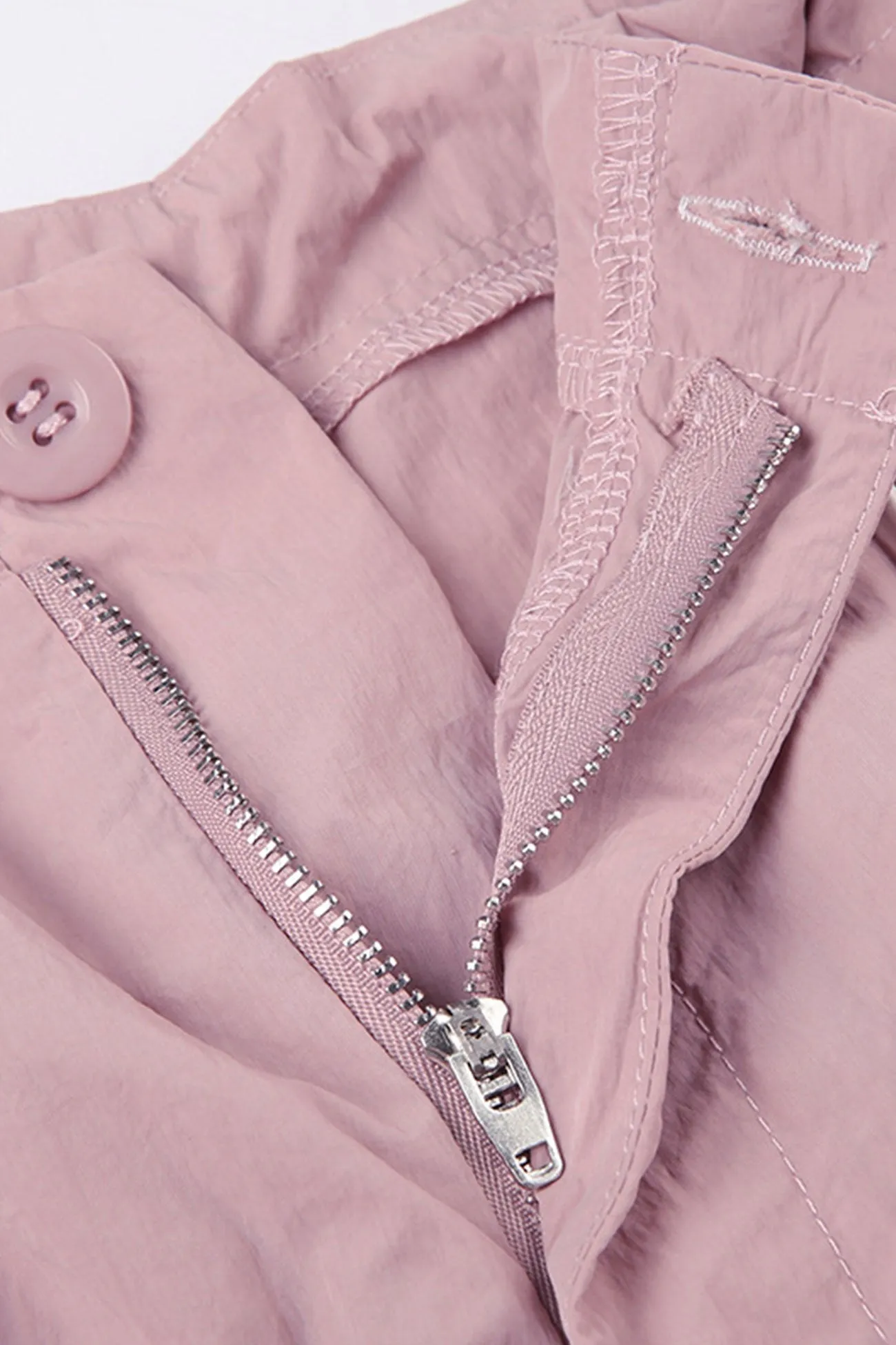 Pink Drawstring Zipper Cargo Long Pants