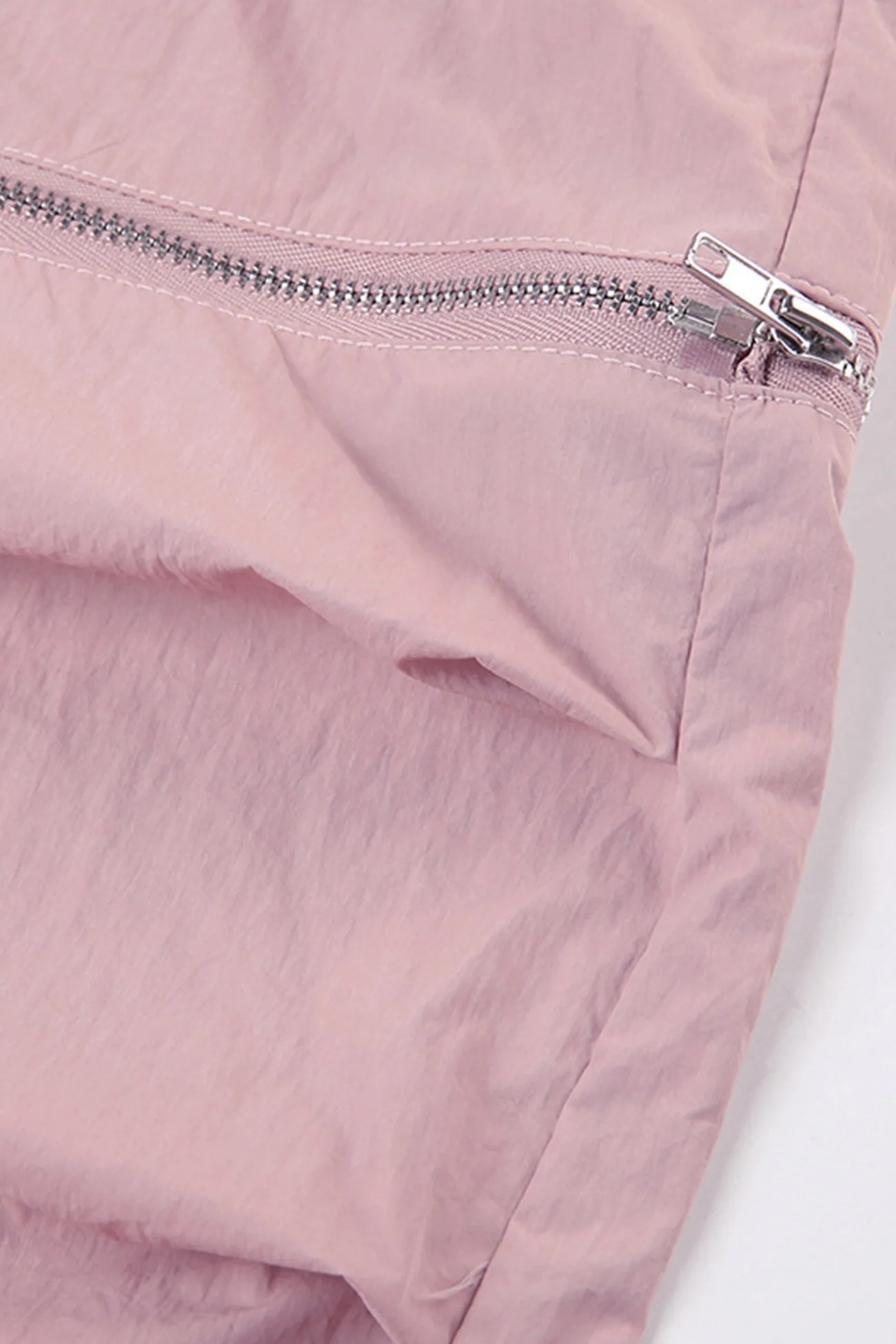 Pink Drawstring Zipper Cargo Long Pants