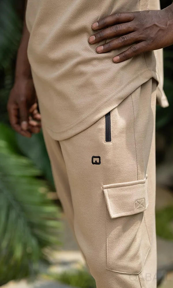 QL IGO Relaxed Cargo Shorts and T-Shirt Set in Camel