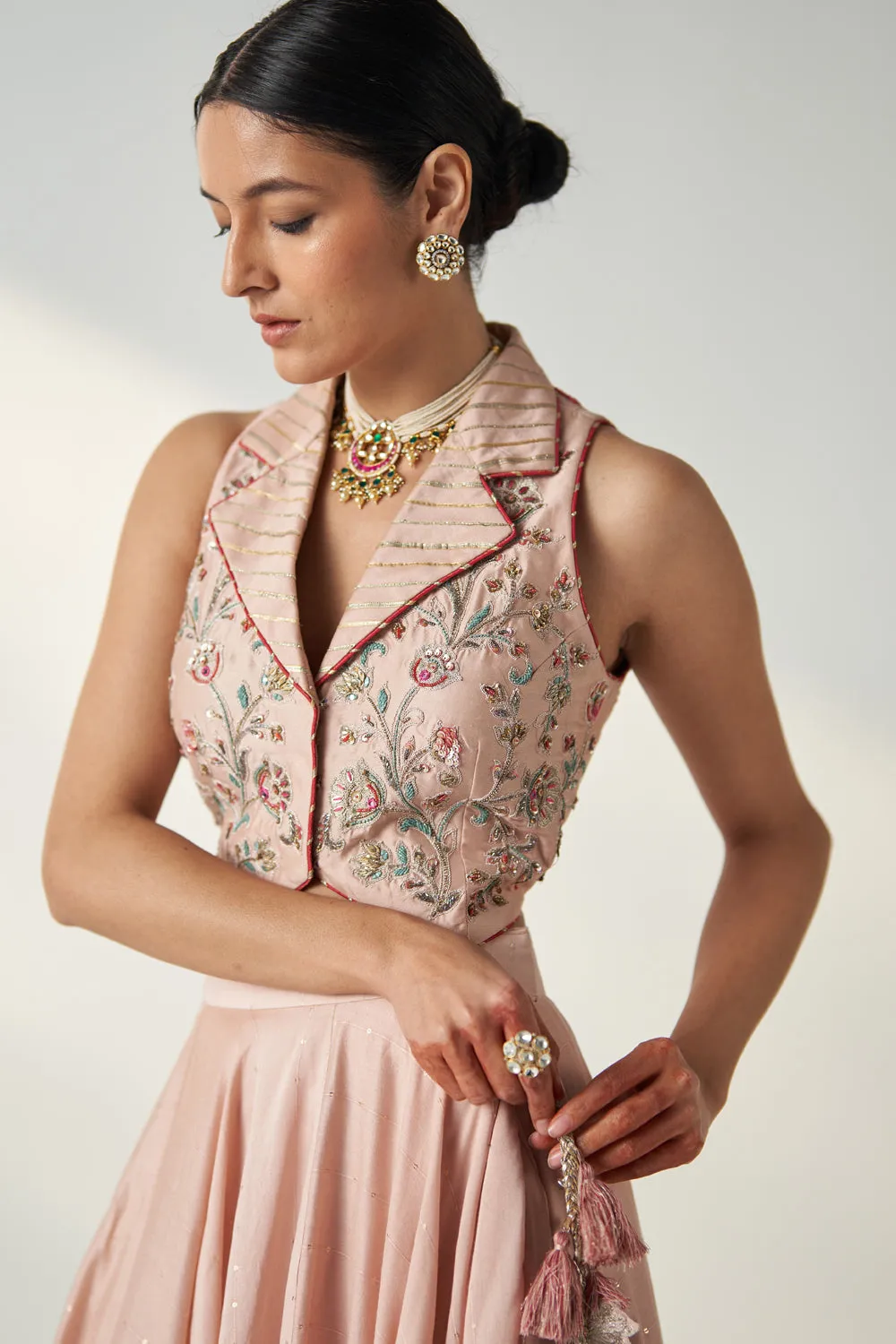 Rajita Blush Pink Gillet Lehenga Set