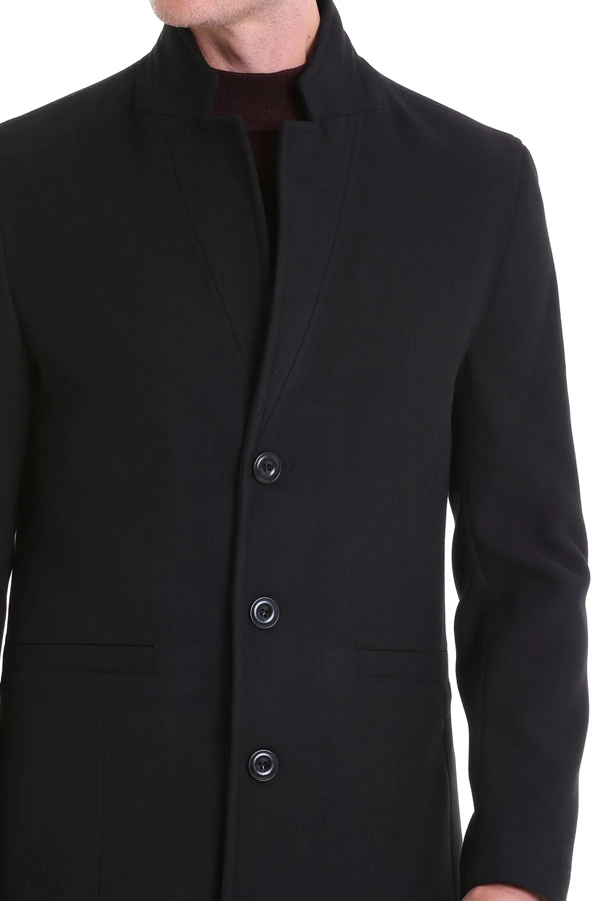 Regular Fit Cachet Notch Lapel Black Overcoat