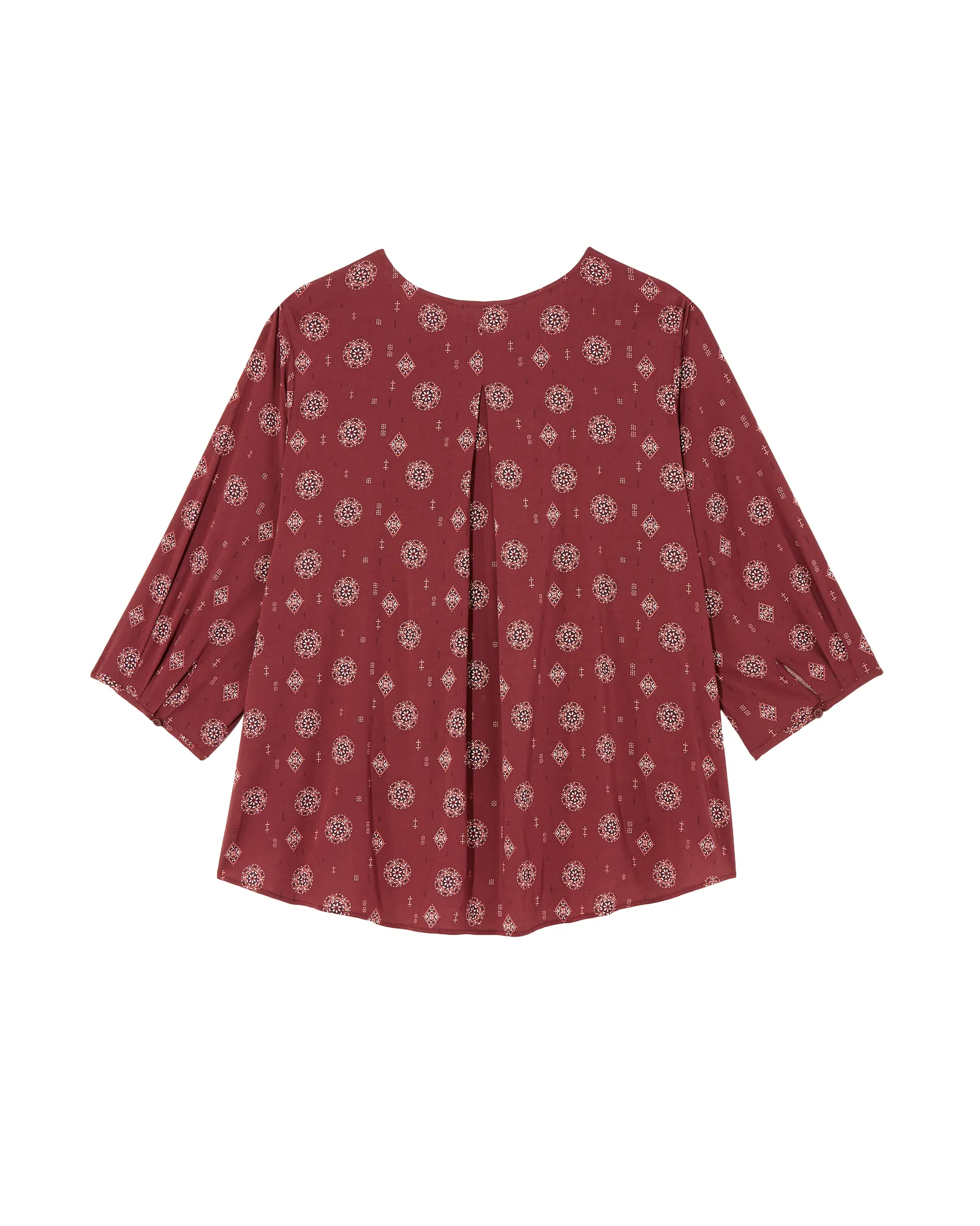 Sam 3/4 Sleeve Pleated Front Blouse | Burgundy / Ivory