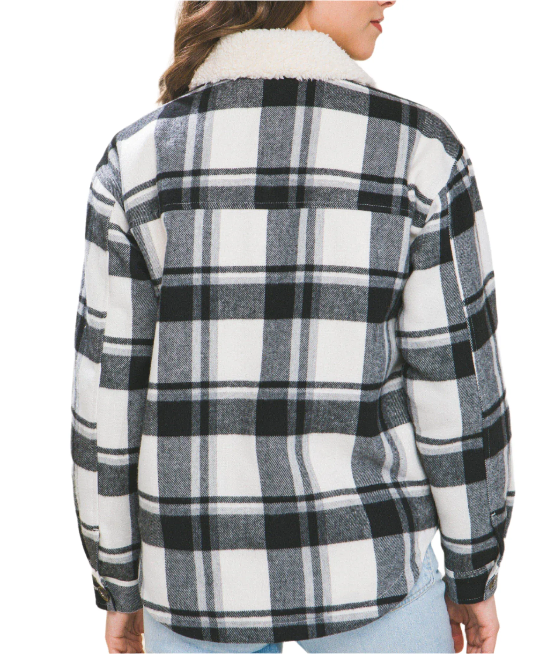 Sherpa Collar Plaid Shacket