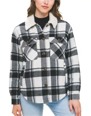 Sherpa Collar Plaid Shacket