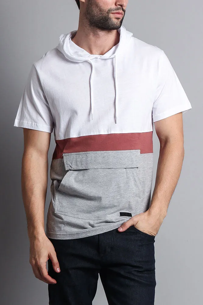 Short Sleeve Color Block Hooded Anorak