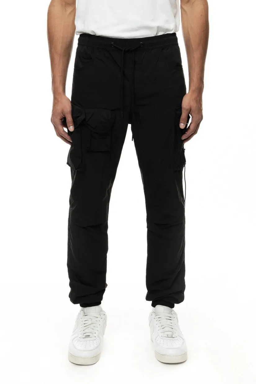 Smoke Rise Men's Black Cargo Pants Elastic Bottom Jogger Regular Fit