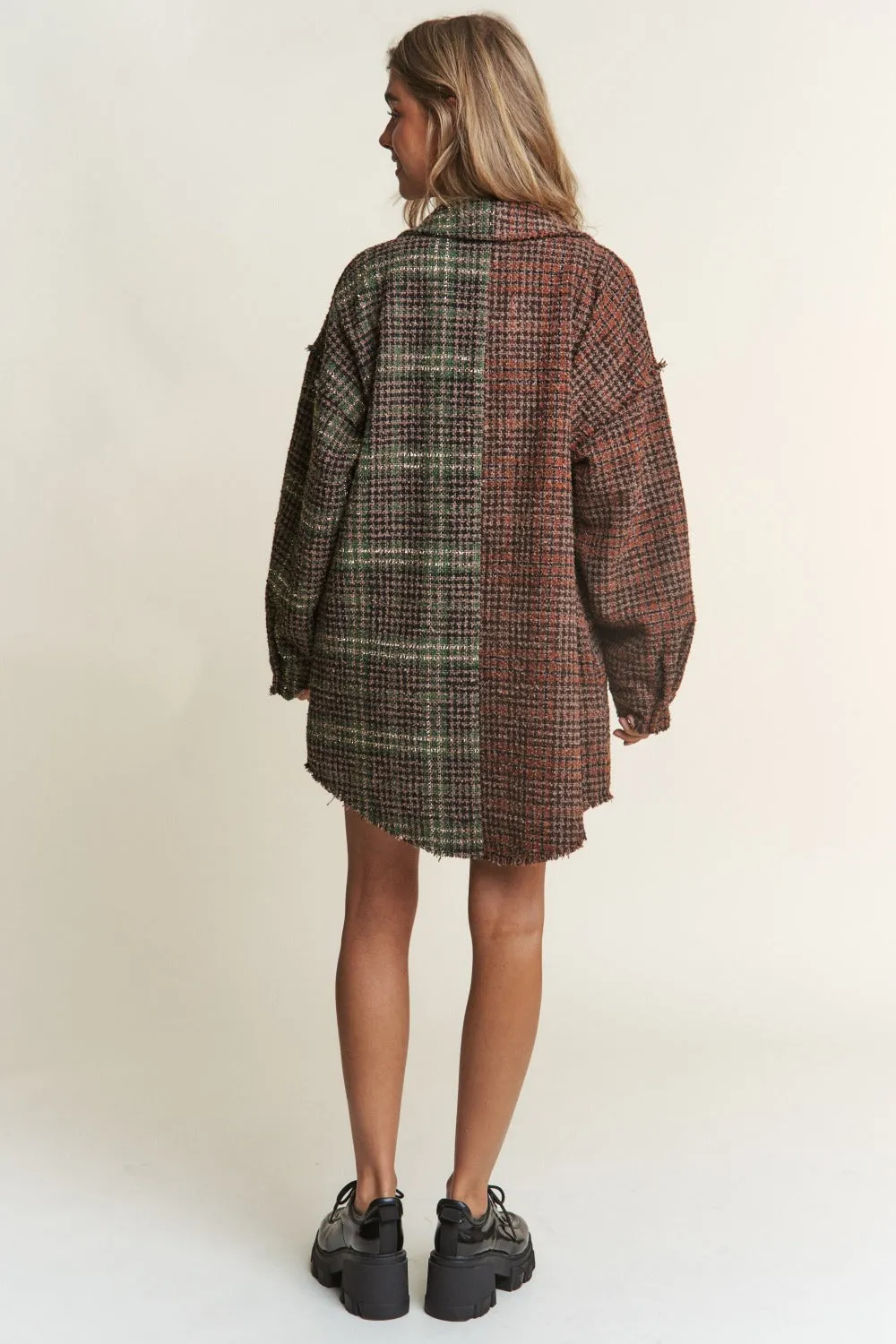 Snap Down Tweed Plaid Longline Shacket