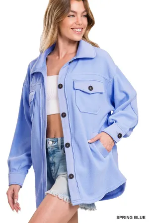 Spring Blue Oversized Basic Fleece Shacket