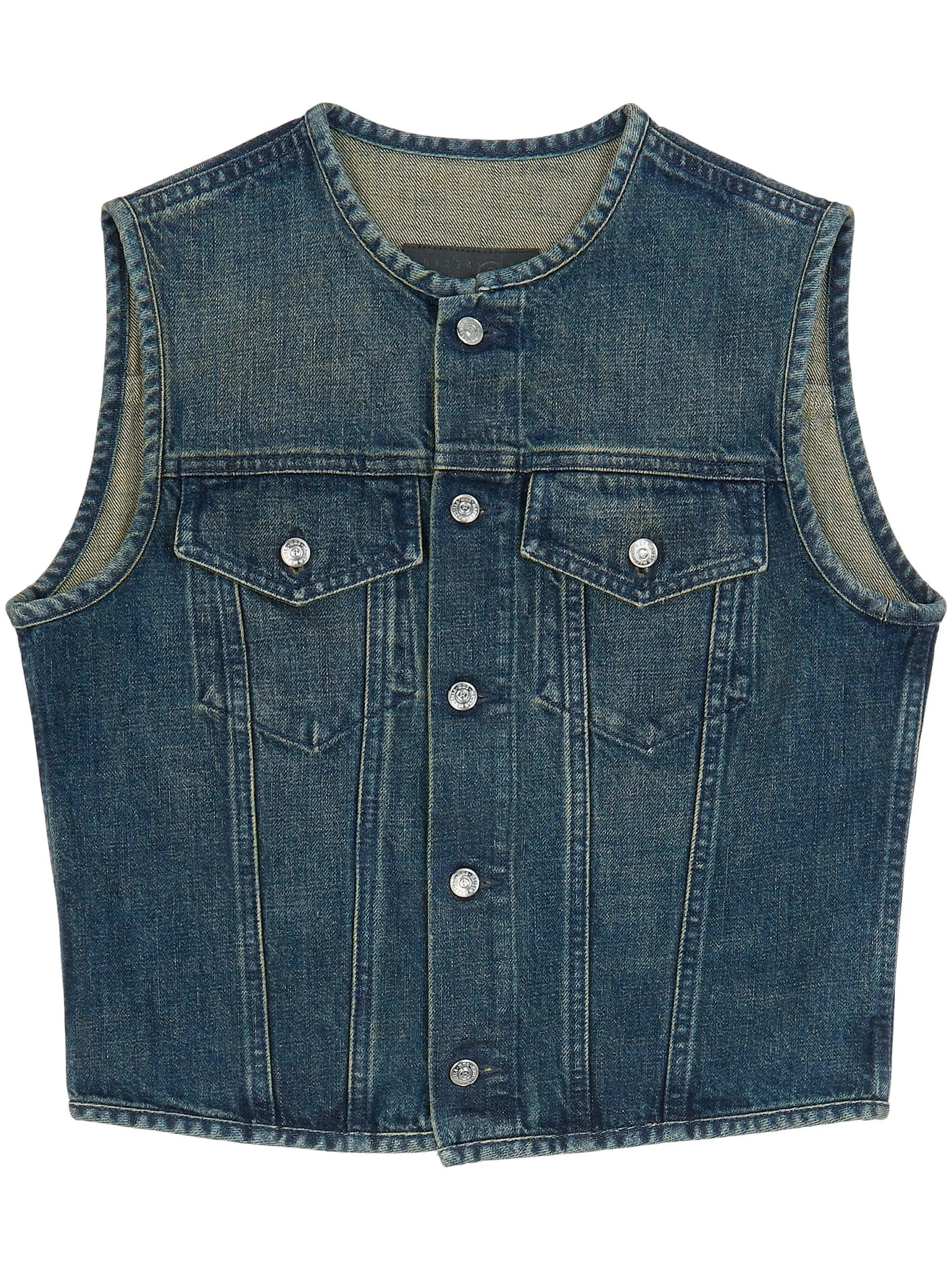 STONEWASHED CHEST POCKETS DENIM GILET