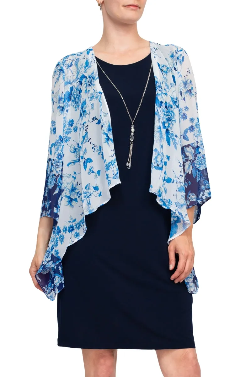 Studio One Floral Chiffon Cape Detail Dress