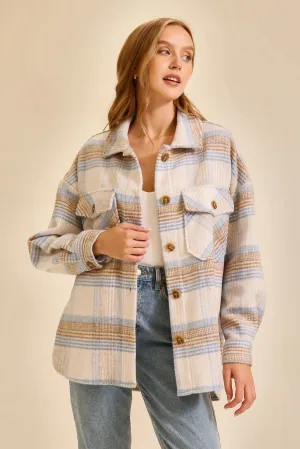 Taupe/Blue Fall Vibes Plaid Print Shacket