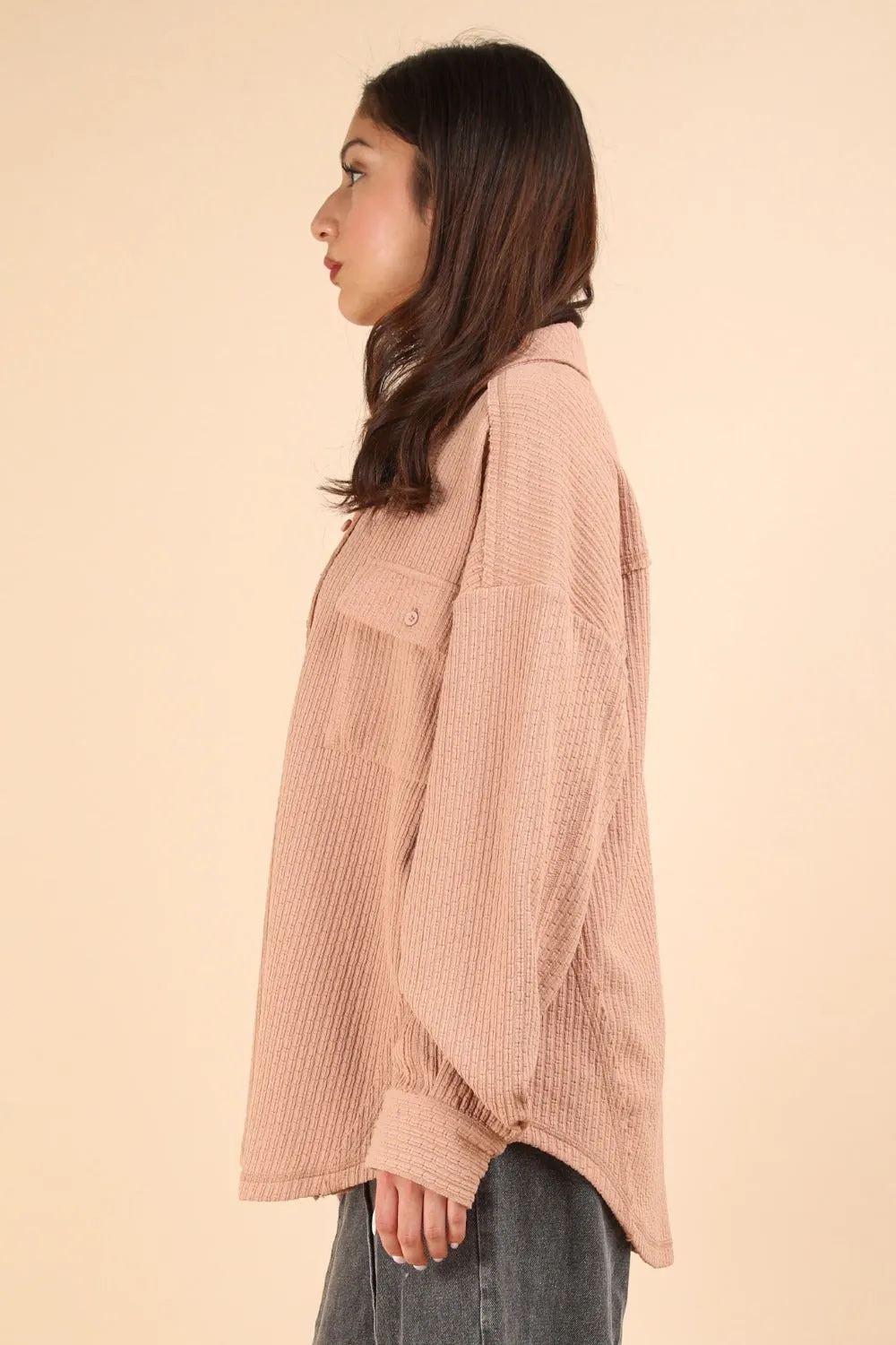 Textured Knit Button Down Blush Shacket for Women