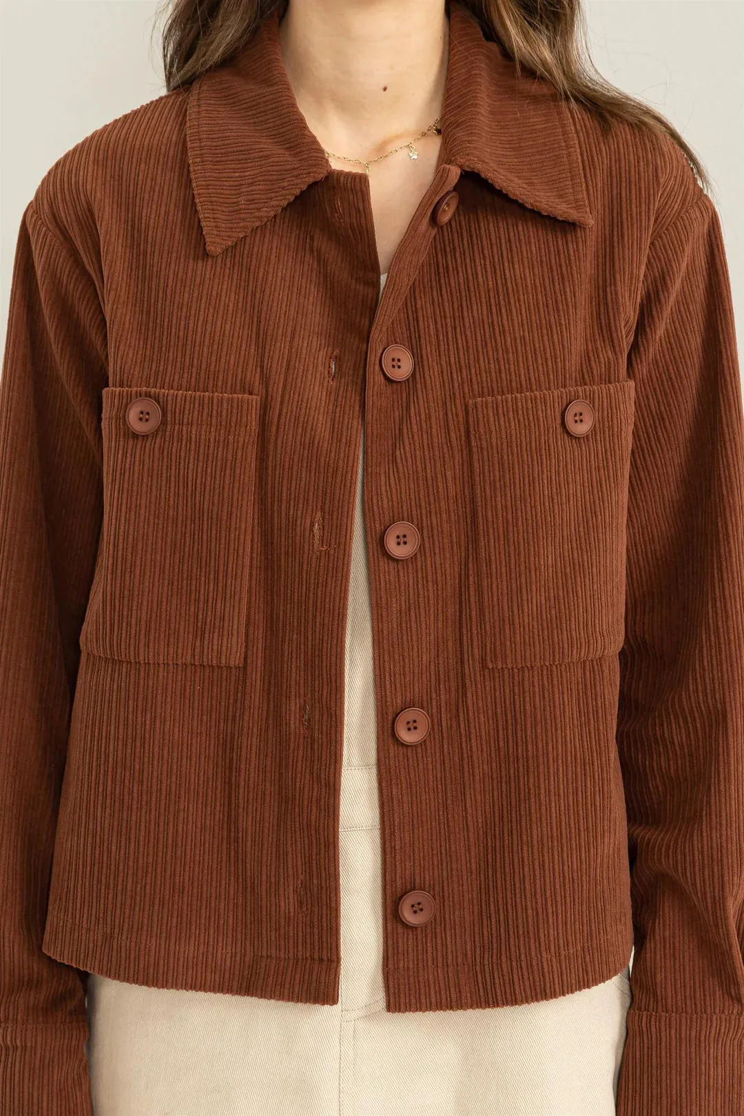 To My Lover Corduroy Big Buttoned Shacket