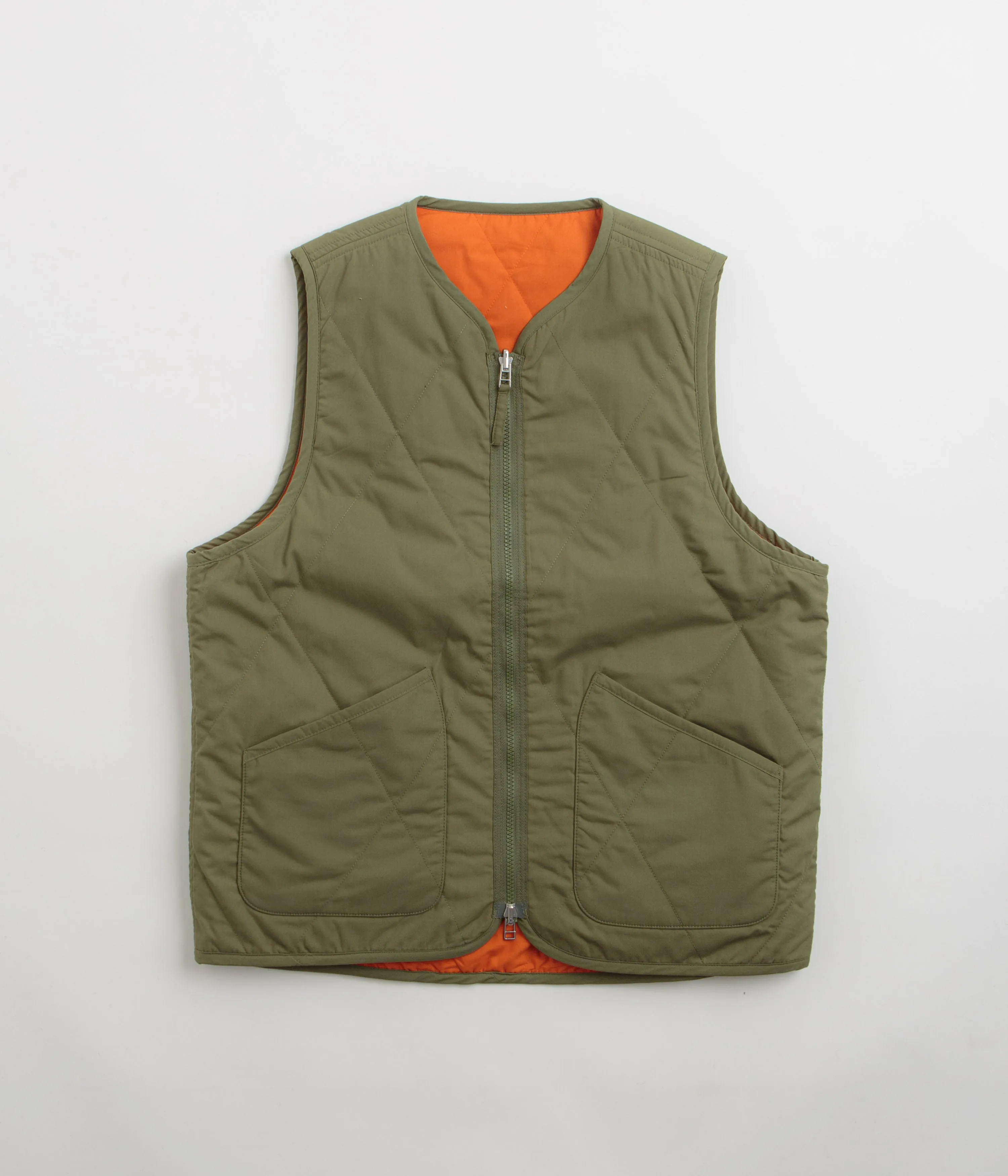 Universal Works Reversible Military Liner Gilet - Olive / Orange