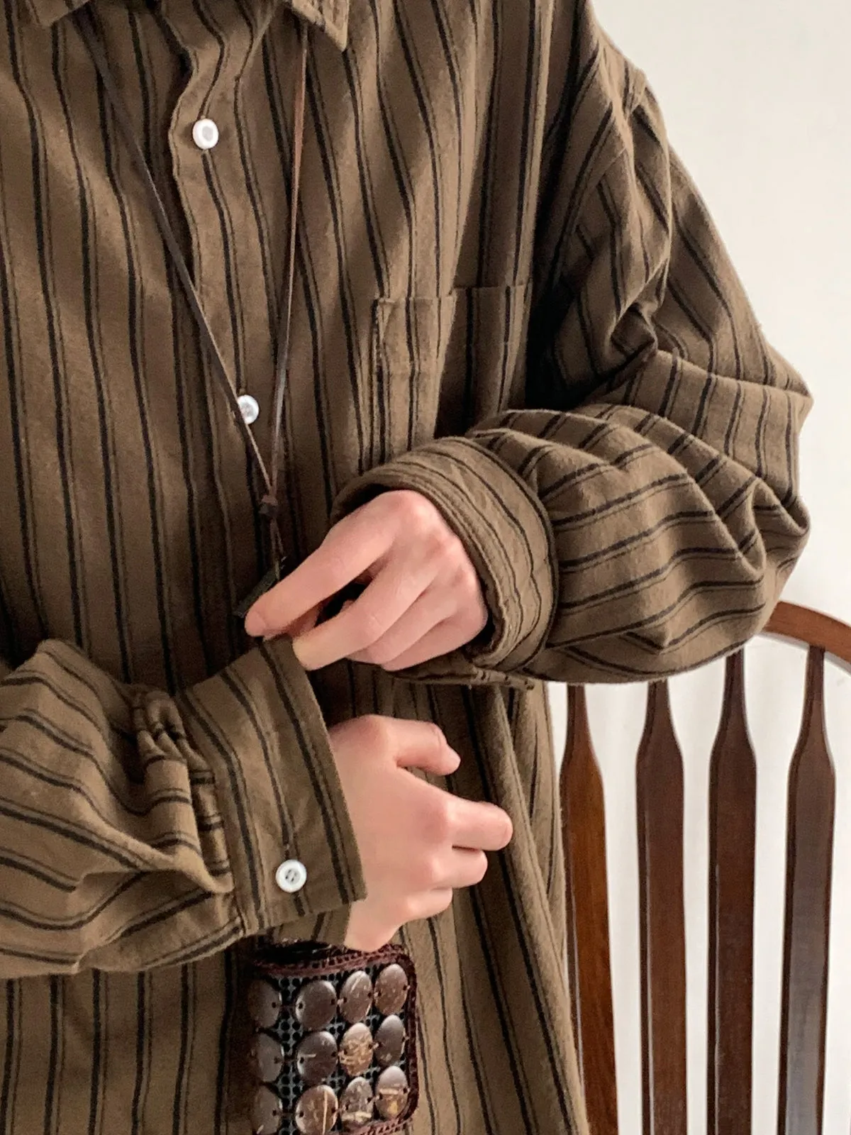 Vintage Brown Striped Long Sleeve Shirt